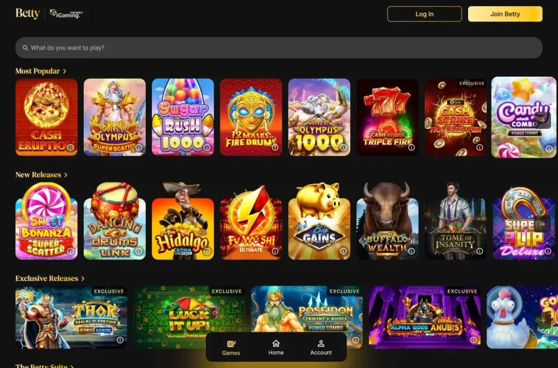 Betty Casino gaming interface